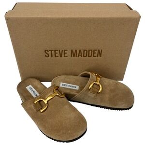 Steve Madden Masin Taupe Suede Gold Horsenit Bit Buckle Mule Clog Loafer 5 NIB